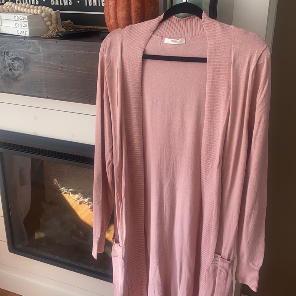 SOLD OUT Mauve Pink Knit Open Long Cardigan w/ Pockets - Picture 5 of 5